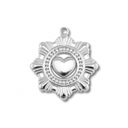 Stainless Steel - Rostfrei Stahl Anhänger Blume mit Herz Silver