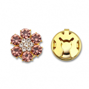 Eco-brass® (nachaltiges Messing) Knopfabdeckung Zirkonia Blume Gold-vintage pink-crystal