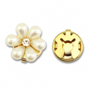Eco-brass® (nachaltiges Messing) Knopfabdeckung Perlen Blume Gold-white-crystal