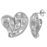 Stainless Steel - Rostfrei Stahl Schmuckzubehör Ohrringe / Ohrstecker Herz mit Öse Silver