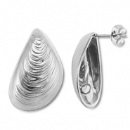 Stainless Steel - Rostfrei Stahl Schmuckzubehör Ohrringe / Ohrstecker Muschel mit Öse Silver