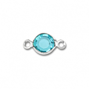 Stainless Steel - Rostfrei Stahl Schmuckzubehör Zwischenstück Rund Silver-aquamarine blue