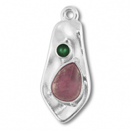 Metall Anhänger DQ Irregular Antik silber (Nickelfrei)-pink-green