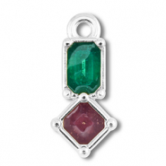 Metall Anhänger DQ Rechteck mit Rhombus Antik silber (Nickelfrei)-purple-blue