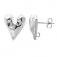 Stainless Steel - Rostfrei Stahl Schmuckzubehör Ohrringe / Ohrstecker Herz mit Öse Silver