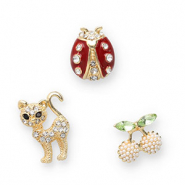 Anstecker Kirschen / Katze / Marienkäfer Gold-green-red-black