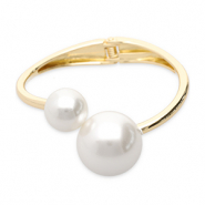 Metallarmbänder mit Imitation Perlen Gold-white