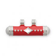 Stainless Steel - Rostfrei Stahl Message Bead Anhänger Silver-red-transparent