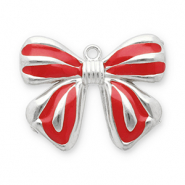 Stainless Steel - Rostfrei Stahl Anhänger Schleife Silver-red