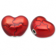 Stainless Steel - Rostfrei Stahl Perlen Herz Silver-red