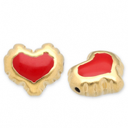 Stainless Steel - Rostfrei Stahl Perlen Herz Gold-red