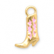 Stainless Steel - Rostfrei Stahl Anhänger Cowboystiefel Gold-pink