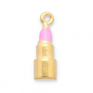 Stainless Steel - Rostfrei Stahl Anhänger Lippenstift Gold-pink