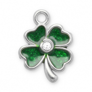 Stainless Steel - Rostfrei Stahl Anhänger Glücksklee Silver-dark green
