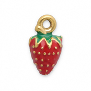 Stainless Steel - Rostfrei Stahl Anhänger Erdbeere Gold-red-green