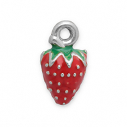 Stainless Steel - Rostfrei Stahl Anhänger Erdbeere Silver-red-green