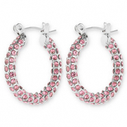 Ohrringe aus Stainless Steel - Rostfreiem Stahl Creolen mit Strass Silver-pink