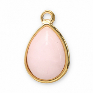 Stainless Steel - Rostfrei Stahl Anhänger Naturstein Tropfenform Gold-pink