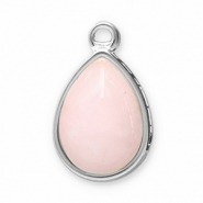 Stainless Steel - Rostfrei Stahl Anhänger Naturstein Tropfenform Silver-pink