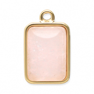 Stainless Steel - Rostfrei Stahl Anhänger Naturstein Rechteck Gold-pink