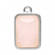 Stainless Steel - Rostfrei Stahl Anhänger Naturstein Rechteck Silver-pink