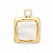 Stainless Steel - Rostfrei Stahl Anhänger Muschel Viereck Gold-white