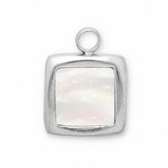 Stainless Steel - Rostfrei Stahl Anhänger Muschel Viereck Silver-white