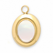 Stainless Steel - Rostfrei Stahl Anhänger Muschel Oval Gold-white
