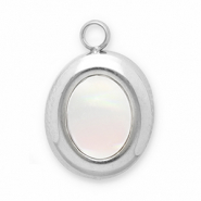 Stainless Steel - Rostfrei Stahl Anhänger Muschel Oval Silver-white