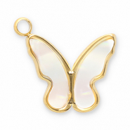 Stainless Steel - Rostfrei Stahl Anhänger Muschel Schmetterling Gold-white
