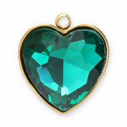 Stainless Steel - Rostfrei Stahl Anhänger Facet Herz Gold-dark green