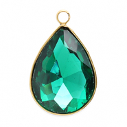 Stainless Steel - Rostfrei Stahl Anhänger Facet Tropfenform Gold-dark green