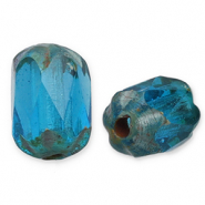 Böhmische Perlen FPB Oval 6x4mm Aqua-dark travertin