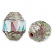 Böhmische Perlen FPB Oval 7x6mm Light aqua-dark travertin