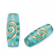 Acrylperlen Tube Teal blue-gold