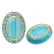Acrylperlen Oval Teal blue-gold