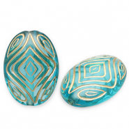 Acrylperlen Oval Teal blue-gold