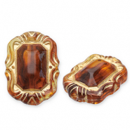Acrylperlen Rechteck Cognac brown-gold