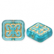 Acrylperlen Rechteck Teal blue-gold