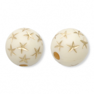 10 mm Acrylperlen Rund mit Stern Off white-gold