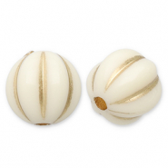8 mm Acrylperlen Rund mit Linien Off white-gold