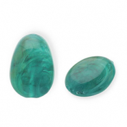 Acrylperlen Eierf&ouml;rmig Teal green-white