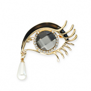 Statement Broschen mit Öse Auge mit Perlenträne Gold-black-white-transparent