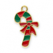 Stainless Steel - Rostfrei Stahl Anhänger Zuckerstange mit Schleife Gold-red-green