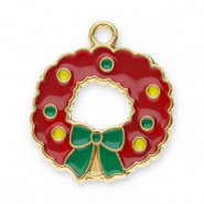 Stainless Steel - Rostfrei Stahl Anhänger Weihnachtskranz Gold-red-green-yellow