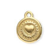 Stainless Steel - Rostfrei Stahl Anhänger Rund mit Herz Gold
