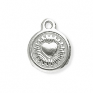 Stainless Steel - Rostfrei Stahl Anhänger Rund mit Herz Silver
