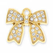 Stainless Steel - Rostfrei Stahl Anhänger Schleife mit Strass Gold-transparent