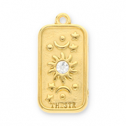 Stainless Steel - Rostfrei Stahl Anhänger Sonne, Mond und Sterne mit Strass Gold-transparent
