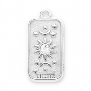Stainless Steel - Rostfrei Stahl Anhänger Sonne, Mond und Sterne mit Strass Silver-transparent